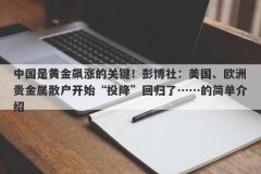中国是黄金飙涨的关键！彭博社：美国、欧洲贵金属散户开始“投降”回归了……的简单介绍