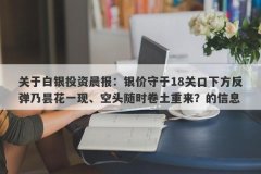 关于白银投资晨报：银价守于18关口下方反弹乃昙花一现、空头随时卷土重来？的信息