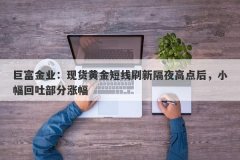巨富金业：现货黄金短线刷新隔夜高点后，小幅回吐部分涨幅